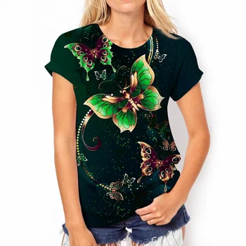 Letné dámske Motýľ 3D Tlač T-shirt Harajuku Módne Luxusné Vzor Top dámske Krátky Rukáv O-Neck T-shirt Oblečenie