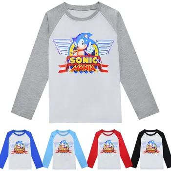 Sonic The Hedgehog Cartoon Dlhým rukávom Hra Periférne Vysokou hodnotou Creative Móde Detí Bavlna Kolo Krku Klesnutie Tričko