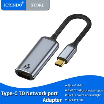JORINDO Typ-C na sieťový port adaptéra, podpora 2500Mbps vysokorýchlostné siete, s indikátor krátke line