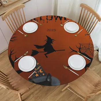 Šťastný Halloween 2023 Mačka S Tekvicové Okrúhly Obrus Nepremokavé Halloween Výzdoba Pre Okrúhly Stôl