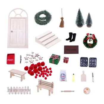 27Pcs Doll House Vianočné Dekorácie, Drevené Dvere, Dekorácie, Ozdoby Dovolenku Rozprávková Záhrada Vianočný Veniec Festival Predstierať, že Hračka