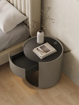 Prispôsobený taliansky minimalistický údené póry dreva ročník nočný stolík nábytok, spálne dizajn, kožené inteligentné funkcie sa