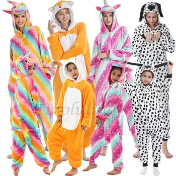 Zimné Rodinné Zodpovedajúce OutfitsMen Ženy Dospelých Kigurumi Onesies Flanelové Jumpsuit Trakmi, detské Pyžamá Sady Sleepwear