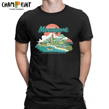 Vitajte Na Mountport, Kde Sa Hory Stretávajú Na More T-Shirt pre Mužov Crewneck Bavlnené Tričko Krátky Rukáv Tričko Plus Veľkosť Oblečenie