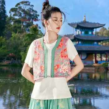 2023 národnej harajuku gilet ženy kvetinové výšivky vesta čínskom tang vyhovovali vesta tradičné vinobranie víla vestu etnických vesta