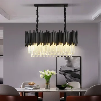 moderné čierne luster pre jedáleň luxusný kuchynský ostrovček crystal light oválny dizajn domova led cristal lampa