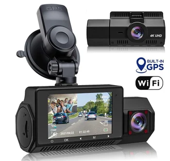 3-Kanálové Dash Cam Vstavaný GPS/WiFi Auto Vpredu/vo Vnútri/Zadné 2K+2K+1080P Infračervené Nočné Videnie 24H Parkovanie Video Rekordér