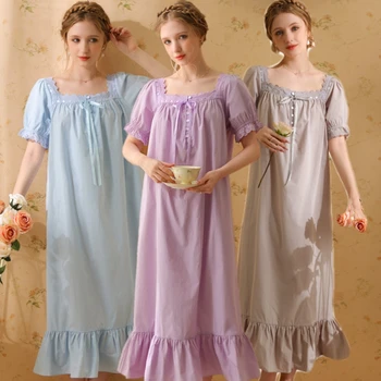 Jednofarebné Bavlnené Sleepwear Lete Ženy Nočná Košeľa Sleepdress Princezná Pyžamo Domov Intímne Bielizeň S-2XL
