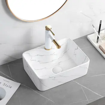 Sklokeramická Doska Povodí Jednoduché Mramorový Vzor Umývadlá Nordic Kúpeľňa Umývadlo Moderného Umenia Povodí Domov Balkón Umývadlo