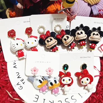 Nové Kawaii Sanrio Hellokitty Mymelody Daisy Kačica Mickey Mouse Náušnice Keramiky Cartoon 925 Silver Needle Anime Hračky Pre Dievčatá