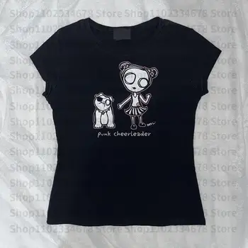 Harajuku Slim T-Shirt Plodín Top Retro Streetwear Módy Tlače Grunge Vintage Krátky Rukáv T-shirt Dieťa Tees 2000s Star Girl Y2k