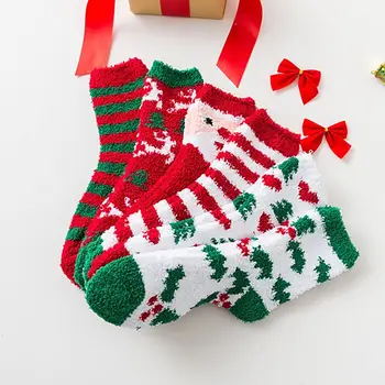 Coral Fleece Pribrala Vianočné Bavlnené Ponožky Anti-bidi Zime Teplá Bavlnená Pletené Ponožky Santa Pančuchy Ženy, Dievčatá