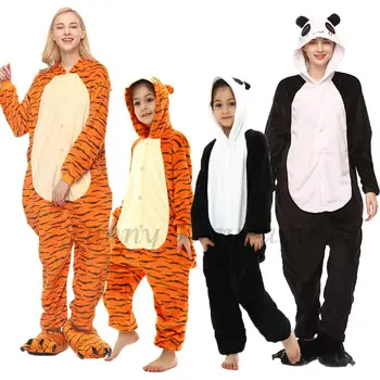 Rodina Strana Cosplay Kostým Zvierat Panda, Tiger Kigurumi Pyžamo Zimné Sleepwear Cartoon Sleepwear Matka Deti Onesies 4t-taktné-XL