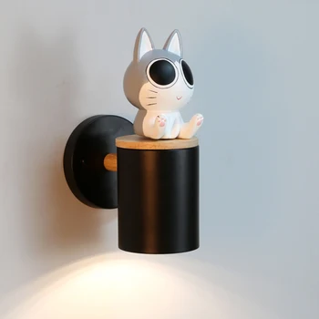Roztomilé detské Izby Nástenné Svietidlá Cartoon Veľké Eyed Mačka Husky Lampa Jednoduché Teplé Detská Izba Chlapec Dievča Spálňa Posteli Nástenné Svetlá LED