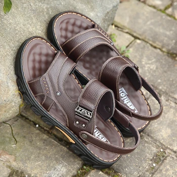 Hnedé novú pánsku obuv, plážové topánky, módne hrubou podrážkou, anti-slip bežné sandále