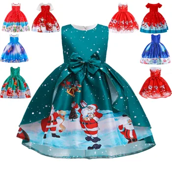 Najnovšie Dievčatá Vianočné Party Šaty pre Deti Roztomilý Snehuliak Santa Claus Tlač Vianoce Cosplay Kostým Princezná Nový Rok Tutu Prom Šaty