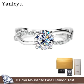 Yanleyu D Farba 1.0 CT Moissanite Zásnubný Prsteň Iskrivý Diamant Svadobné Kapela Návrh Prstene pre Ženy PT950 Platinové Šperky