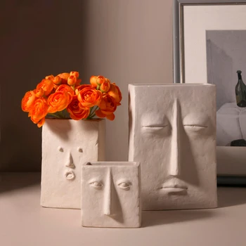 Nordic Dekor Výtvarné Umenie Tvar Tváre Porcelánu Kvetinové Vázy Domova Obývacia Izba Dekorácie Jedálenský Stôl Domov Keramické Ozdoby