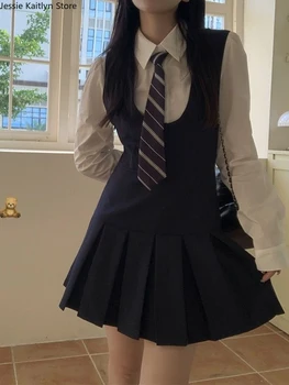 Japonsko Kawaii Škole Študent Jednotné Ženy kórejský Roztomilý Dievča JK Jednotné Cosplay Jeseň Biele Tričko a Skladaný Sklzu Šaty Stanovuje Nové