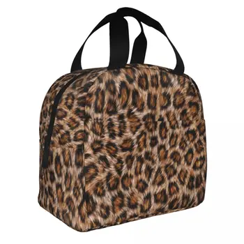 Leopard Tlač Kožušiny Škvrny Jaguar Pokožky Izolované Obed Tašky Termálna Taška Hnedá Zvierat Kožené Vzor Tote Lunch Box Bento Puzdro
