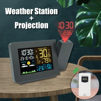 Meteo Stanica Vlhkosť Teplota, Čas, Premietacie Krytý Vonkajší Digitálny Budík s LED Stolové Hodiny Spánok EÚ