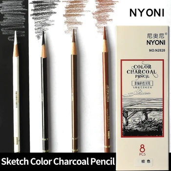 NYONI 8Pcs Náčrt Farebné Drevené Uhlie Ceruzka Profesionálne Portrétne Umenie Kreslenie Skíc Mastná Ceruzka Sfarbenie Umelecké potreby