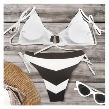 Letné Nové Módne Margot Bikini Cosplay Čiernej a Bielej Pruhované Plavky, Oblečenie Žien Halloween Karneval Party Beachsuit