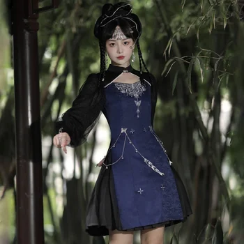 Miao Dievča Jeseň a v Zime Čínsky Štýl, Zlepšenie Han Prvok Dávnych Štýl Cheongsam Hanfu Dlhý Rukáv Gothic Lolita Šaty
