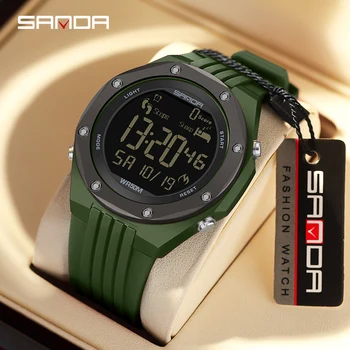 SANDA 2023 Nový Top Fashion Vonkajšie Pánske Hodinky Vojenský Krok Kalorimeter Jednotný Elektronický Displej LED Náramkové hodinky Vodotesné 50M