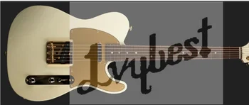 Elektrická gitara šedá biela pevné telo zlato pickguard a telo zadný kryt pražené javorový krk a rosewood hmatníkom zlato časti