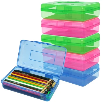 6 Pack Rôzne Farby Plastové Ceruzky Boxy Prípade Prevažnú Väčšinu Kapacity Ceruzka Box S Vekom Modul Uzavretie