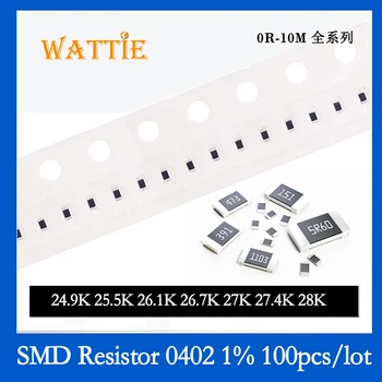 SMD Rezistora 0402 1% 24.9 K 25.5 K 26.1 K 26.7 K 27K 27.4 K 28K 100KS/veľa čip odpory 1/16W 1.0 mm*0,5 mm