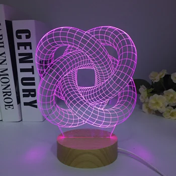 3D LED Žiarovka Svetla USB Abstraktné Kruhu Drevené Nočné svetlo Farebnejšie láva lampa pre Svadobné Deco Inovatívne Vianočný Darček Prítomný