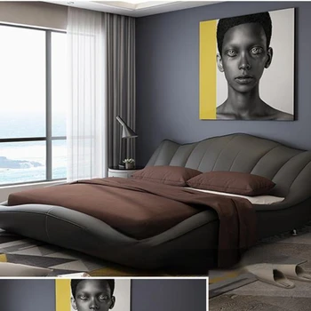 Amerika Originálne kožené postele rám Moderné Mäkké Postele Domov Spálne Nábytok cama muebles de dormitorio / camas quarto