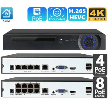 4K 8MP 4MP 5MP kvalite 1080P 4CH 8CH POE 4K NVR Onvif H. 265 Audio Zabezpečenie Surveillance Network Video Recorder Pre 48V POE IP Kamera