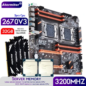 Atermiter Dual X99 Doska S LGA 2011-3 XEON E5 2670 V3 *2 CPU S 4pcsX8GB = 32 GB DDR4 3200MHz Server Pamäť Combo Kit