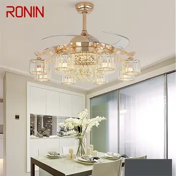 RONIN Stropný Ventilátor Osvetlenie Luxusné Krištáľové Lampy, Diaľkové Ovládanie Bez Čepeľ Moderné Zlato Pre Domáce Jedáleň