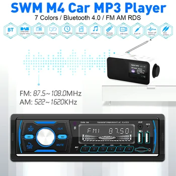 SWM M4 Auto MP3 Prehrávač, 7 Farieb Autorádia Prijímač, Duálny USB, Bluetooth 4.0, Auto Audio FM AM RDS autorádio Automobilového Príslušenstva