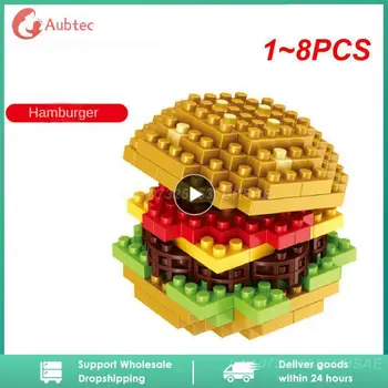 1~8PCS Mini Potraviny Rýchleho občerstvenia Ovocie 3D Model Budovy Blokov DIY Víno Hamburger, Hranolky Hot Dog Tortu Puzzle Montáž Hračka Chlapec Dievča