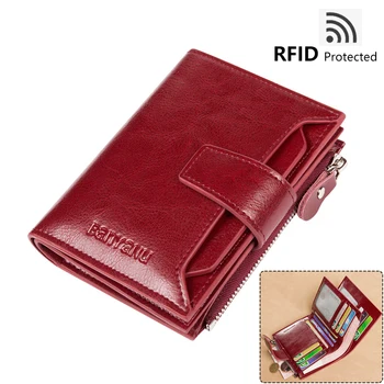 Originálne Kožené Peňaženky pre Ženy, Červená Peniaze, Peňaženky Zips RFID Krátke Womans Malé Karty Držiteľ Mince Kabelku Luxusné Spojka Peňaženky