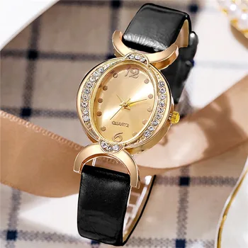Luxusné Ženy Hodinky s Diamond Vložkou Zlaté Prípade Quartz Hodinky Dámske Čierne Zlato Hodiny Žena Vintage Jednoduché Reloj Náramkové hodinky