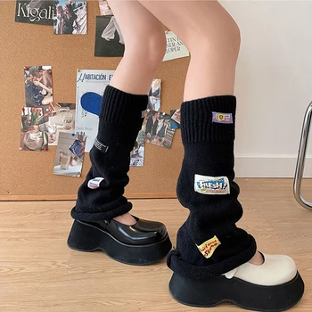 Nové Farebné List Label Leg Warmers Roztomilý Y2k Hot Girl Žobrák Nohu Ponožky Široký Harajuku Pletené Nohu Kryt Japonský Príslušenstvo