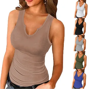 Módy Sexy Letné Pletené Vest Top Solid Podväzkové Vestu Ženy Košieľka T-shirt Pevné Slim Tenké Vnútorné Dno Plášť Nádrže 2024