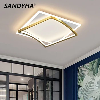 SANDYHA Nové Moderné Led Námestie Dizajn Lustre pre Spálne, Obývacia Izba Štúdia Salónu Gold Black Vnútorné Osvetlenie Domova Lampy