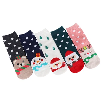 5 Párov Zime Vianoce Ženy Posádky Ponožky Santa Claus Roztomilý Elk Snehu Vzor Žena Stredného Trubice Ponožky Lady Cartoon Ponožky