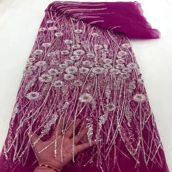 Luxusné, Ručne vyrábané Korálkové Tylu Čipky Textílie Crystal S Flitrami Afriky Čipky Textílie TS26903