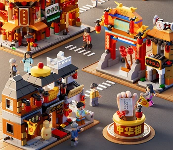 Detské Puzzle Montáž Hračky Nový Čínsky Štýl Street View Malé Stavebné Bloky Montáž Zábavné Interaktívne Hračky Narodeninám