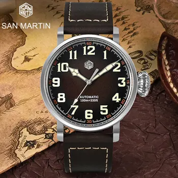 San Martin 44,5 mm Vintage Pilot Mužov Automatické Hodinky Vojenské Športové Štýl Potápanie Hodiny YN55 Mechanické Náramkové hodinky Sapphire 10Bar