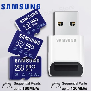 Pôvodné Samusng PRO Plus Micro SD Karta a Čítačka MicroSDXC Flash Kariet U3 A2 V30 4K 128G 256G 512G Pamäťovú Kartu pre Drone Fotoaparát