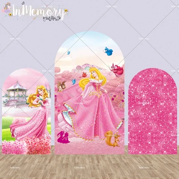 Šípková Ruženka Arch Pozadie Kryt na Narodeninovej Party Dekor Lesk Ružový Hrad Princess Aurora Baby Sprcha Pozadí Banner